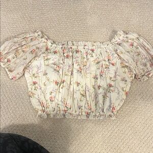 Polo Ralph Lauren Cream Floral Crop Off-Shoulder Blouse